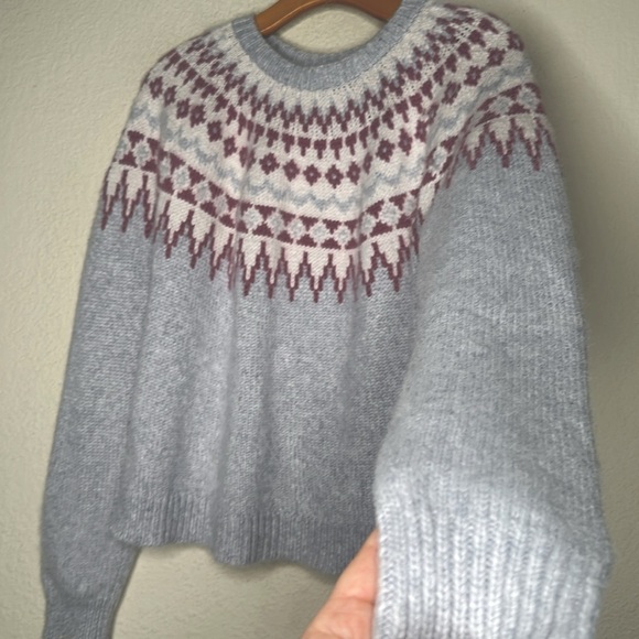 Marine Layer Bethany Fair Isle Wool Alpaca Sweater Gray Size XL Chunky Cozy - Picture 7 of 9